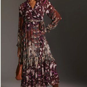 Anthropologie Long Sleeve Wrap Midi Dress